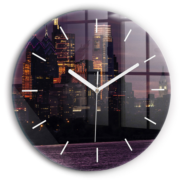 Round glass clock Philadelphia City Skyline