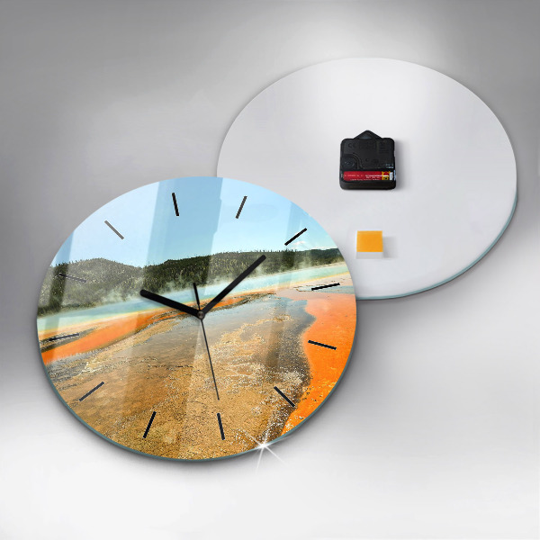 Round glass clock Lake with Mountains