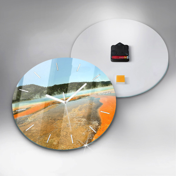 Round glass clock Lake with Mountains