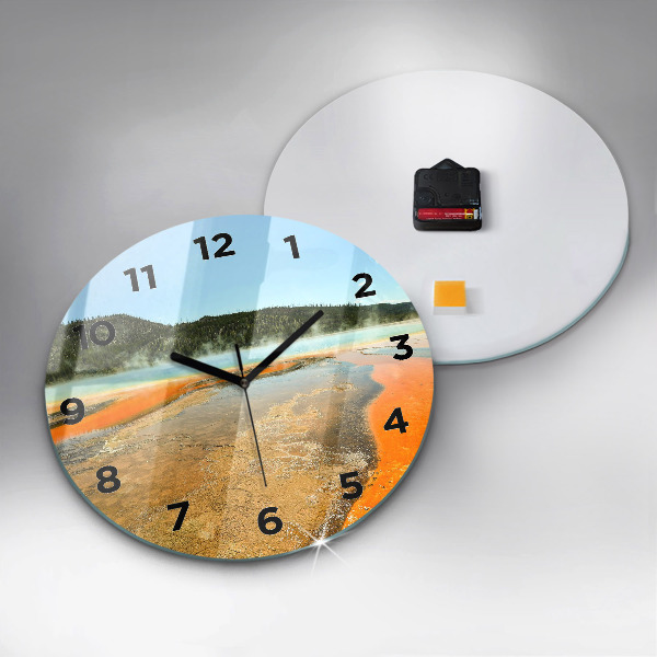 Round glass clock Lake with Mountains