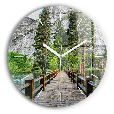 Round glass clock Yosemite Wooden Bridge