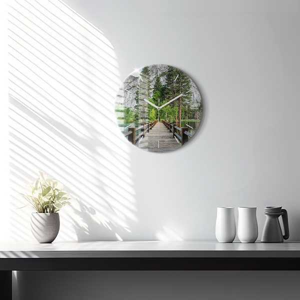 Round glass clock Yosemite Wooden Bridge