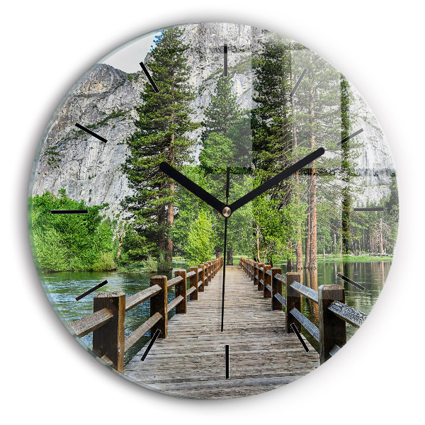 Round glass clock Yosemite Wooden Bridge