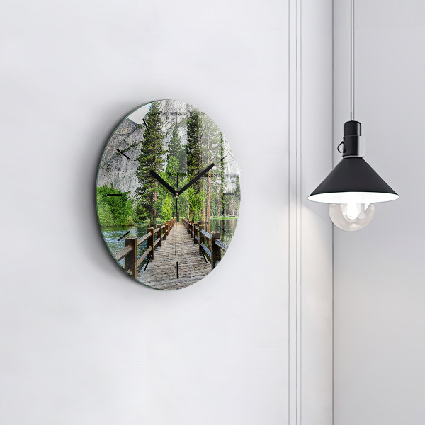 Round glass clock Yosemite Wooden Bridge