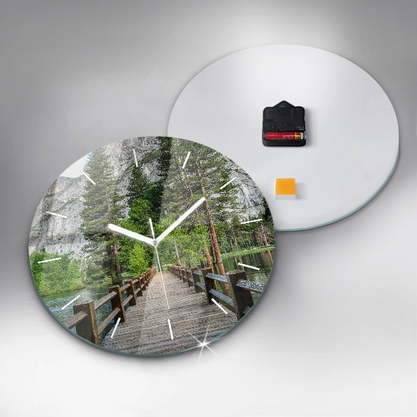 Round glass clock Yosemite Wooden Bridge