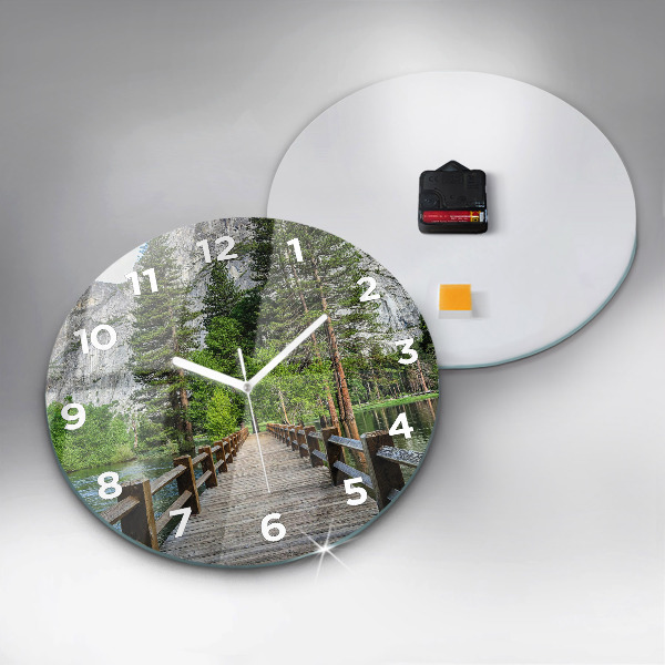 Round glass clock Yosemite Wooden Bridge