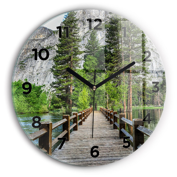 Round glass clock Yosemite Wooden Bridge