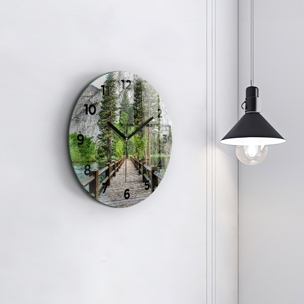Round glass clock Yosemite Wooden Bridge