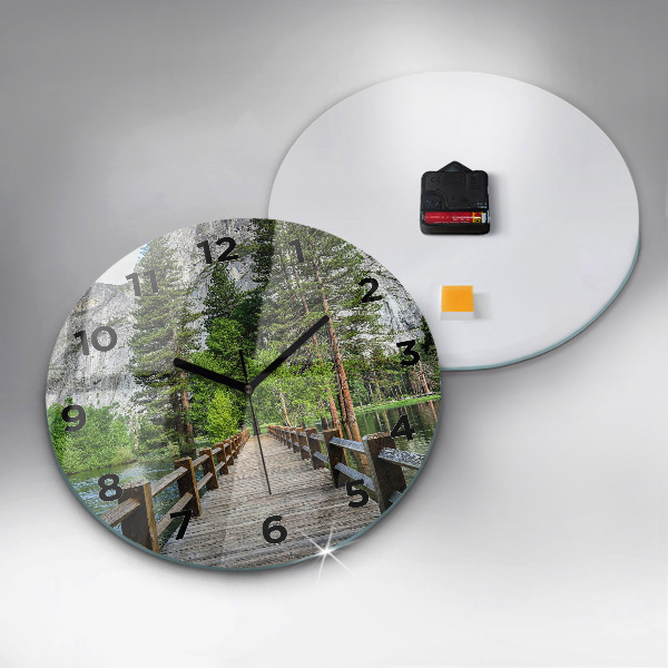 Round glass clock Yosemite Wooden Bridge