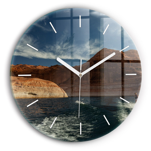 Round glass clock Person on water skis