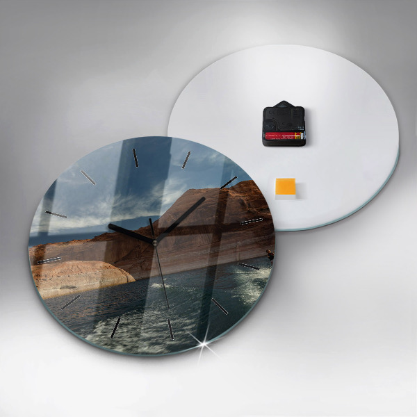 Round glass clock Person on water skis
