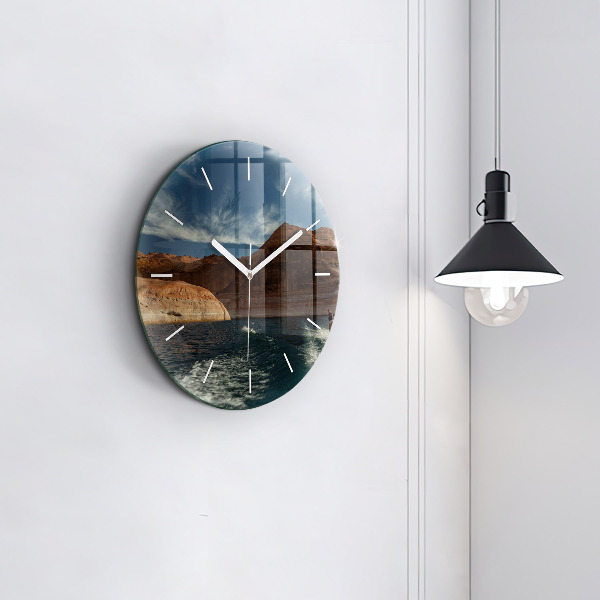 Round glass clock Person on water skis