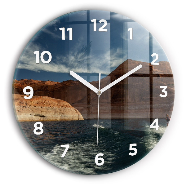 Round glass clock Person on water skis