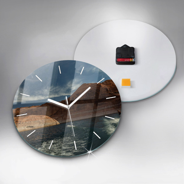 Round glass clock Person on water skis