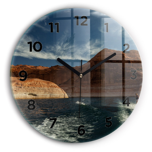 Round glass clock Person on water skis