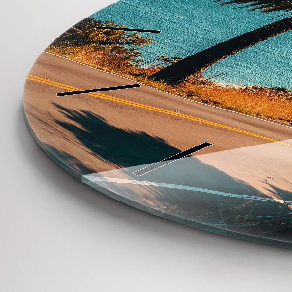 Round glass clock Palm trees in Malibu