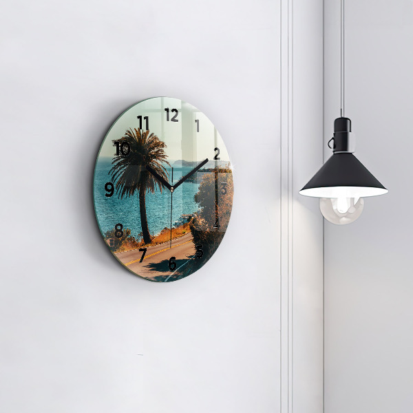 Round glass clock Palm trees in Malibu