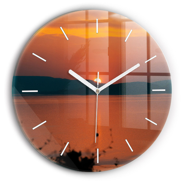 Round glass clock Lake Balaton in the evening