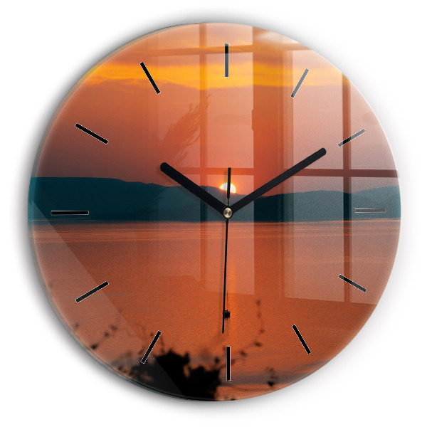 Round glass clock Lake Balaton in the evening