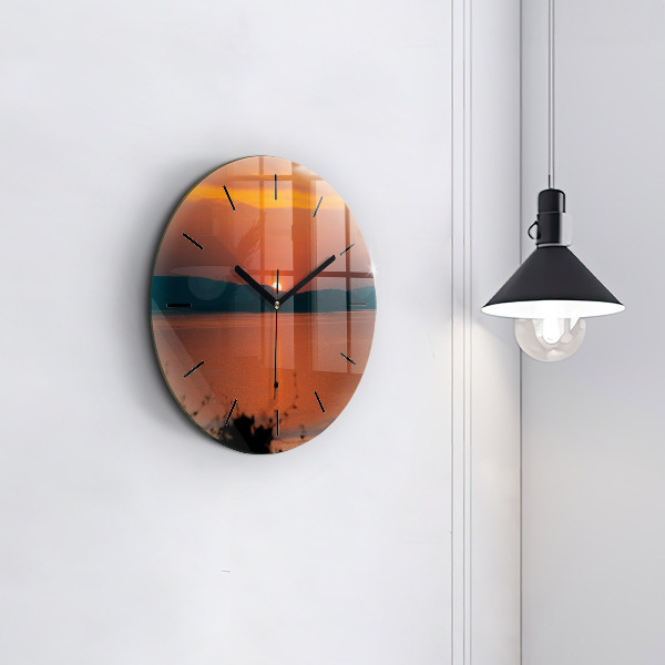 Round glass clock Lake Balaton in the evening