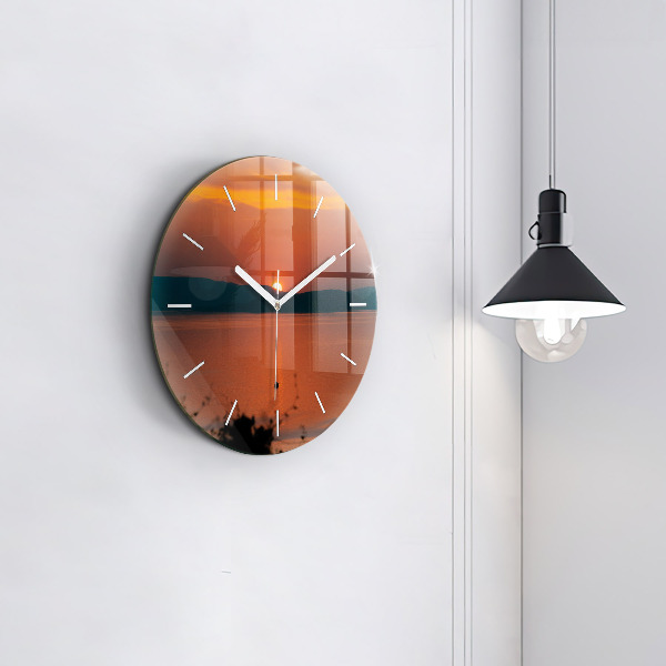 Round glass clock Lake Balaton in the evening
