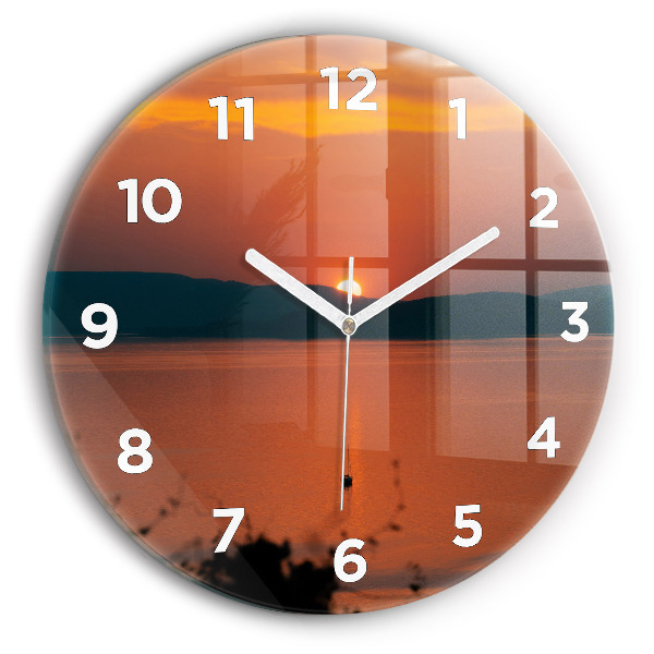 Round glass clock Lake Balaton in the evening