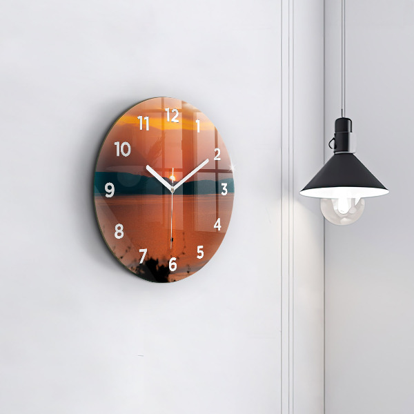 Round glass clock Lake Balaton in the evening