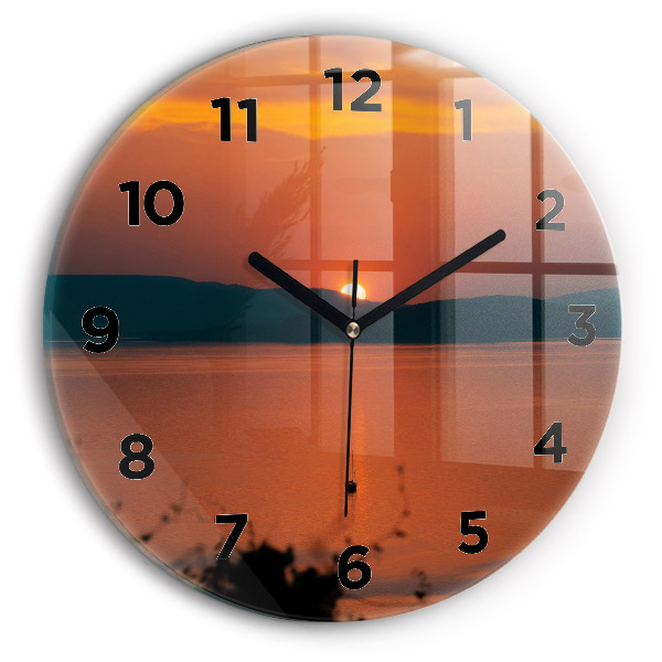Round glass clock Lake Balaton in the evening