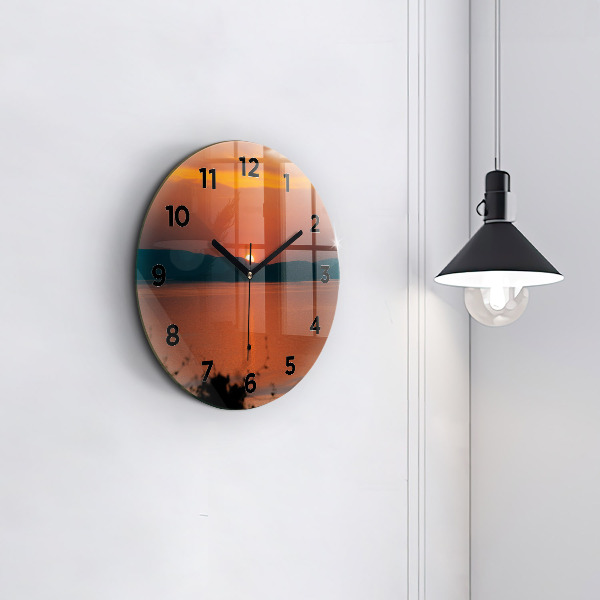 Round glass clock Lake Balaton in the evening