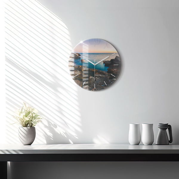 Round glass clock Sea landscape