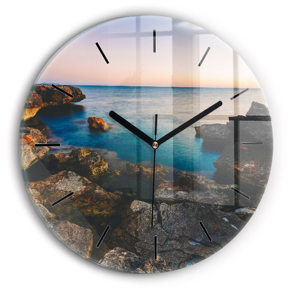 Round glass clock Sea landscape