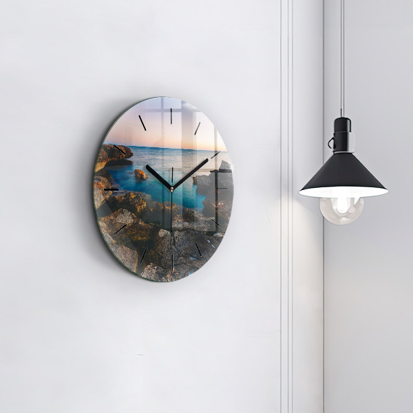 Round glass clock Sea landscape