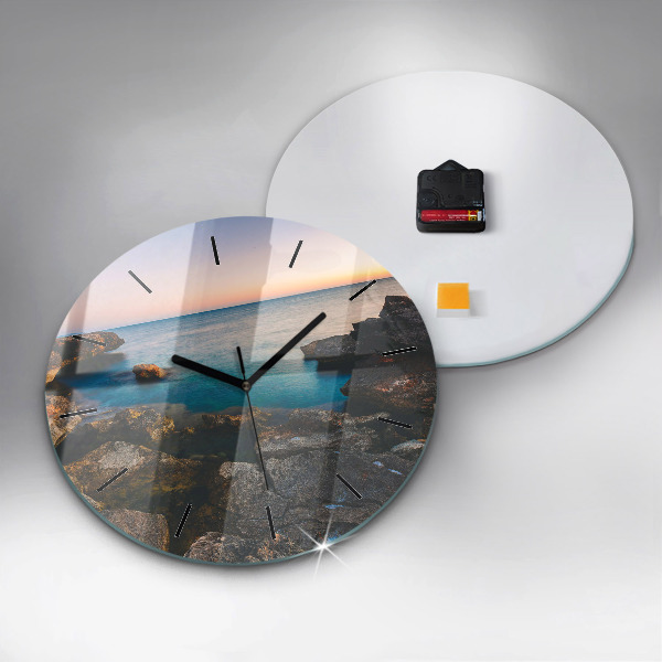 Round glass clock Sea landscape