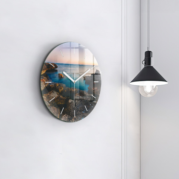 Round glass clock Sea landscape