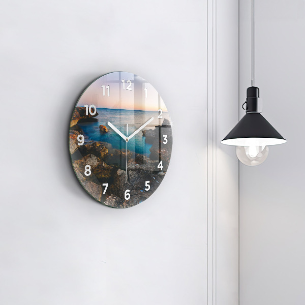 Round glass clock Sea landscape