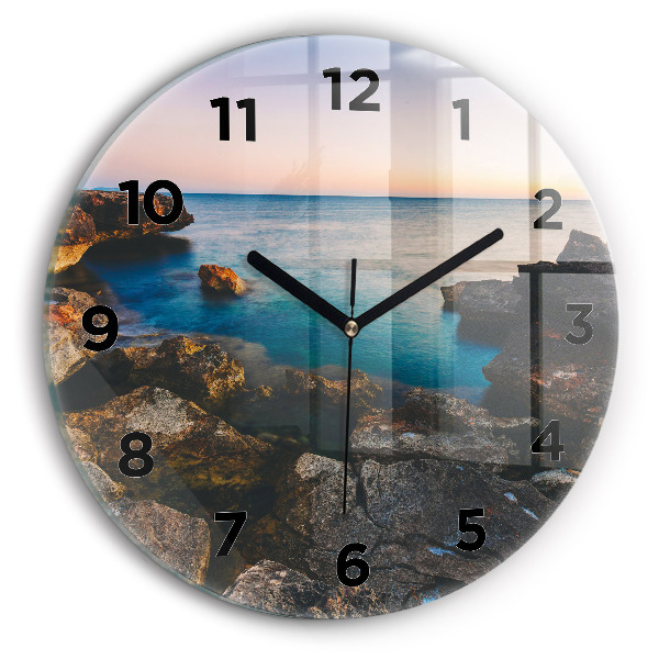 Round glass clock Sea landscape