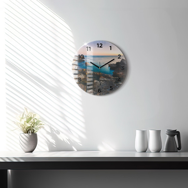 Round glass clock Sea landscape