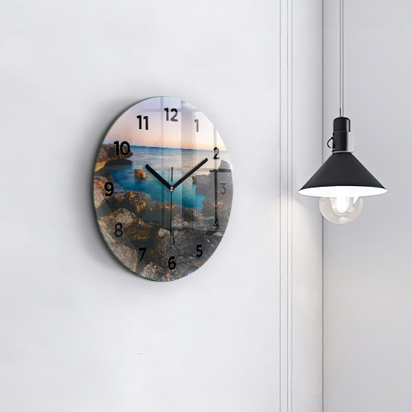 Round glass clock Sea landscape
