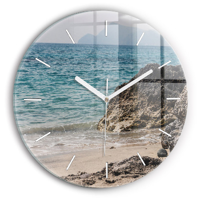 Round glass clock View of the Mediterranean Sea