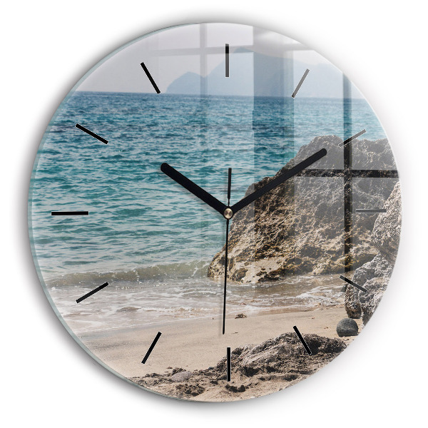 Round glass clock View of the Mediterranean Sea
