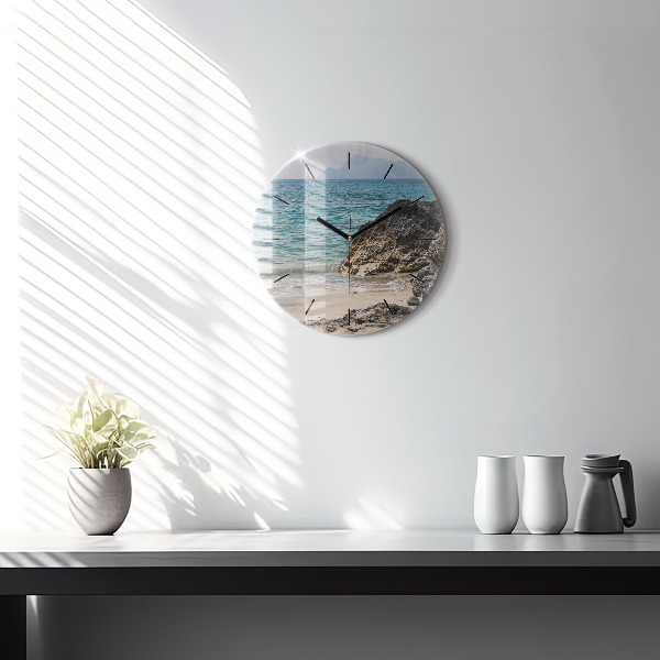 Round glass clock View of the Mediterranean Sea