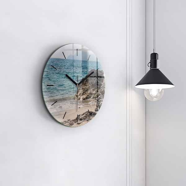 Round glass clock View of the Mediterranean Sea