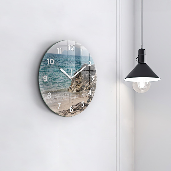 Round glass clock View of the Mediterranean Sea