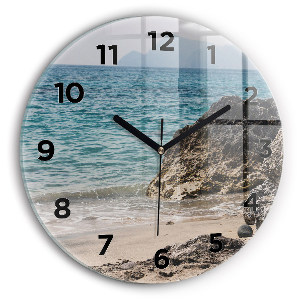 Round glass clock View of the Mediterranean Sea