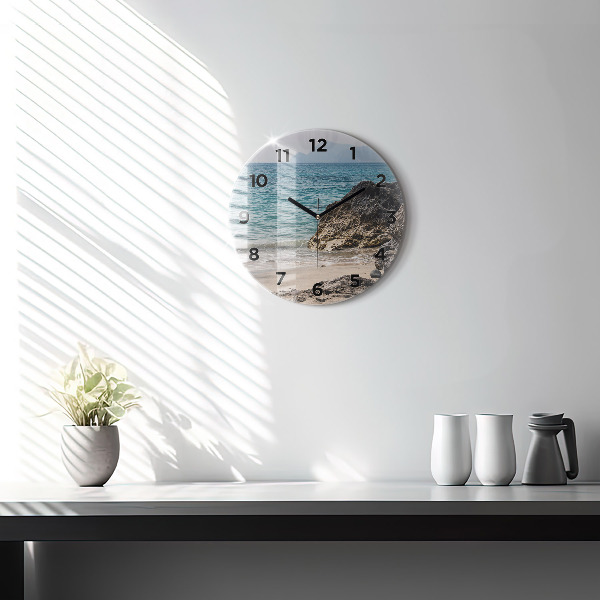 Round glass clock View of the Mediterranean Sea