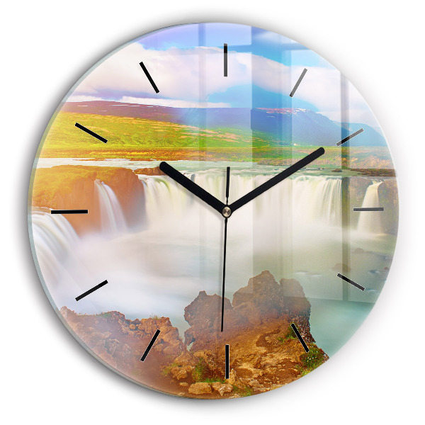Round glass clock Godafoss in Iceland