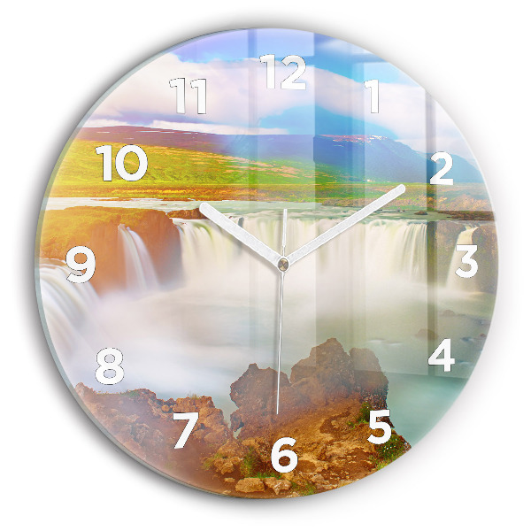 Round glass clock Godafoss in Iceland