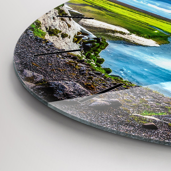 Round glass clock Waterfall in Iceland