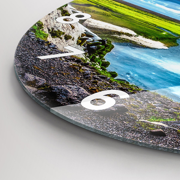 Round glass clock Waterfall in Iceland