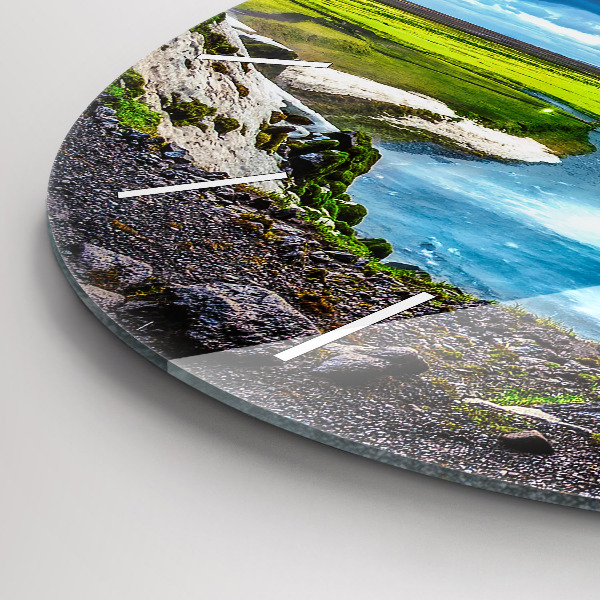 Round glass clock Waterfall in Iceland